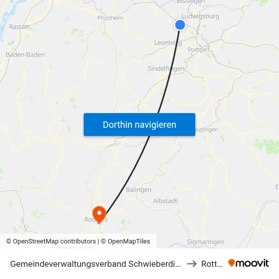 Gemeindeverwaltungsverband Schwieberdingen-Hemmingen to Rottweil map