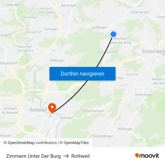 Zimmern Unter Der Burg to Rottweil map
