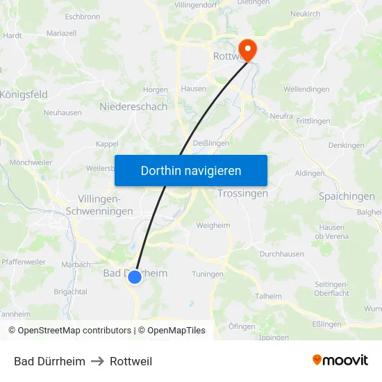 Bad Dürrheim to Rottweil map