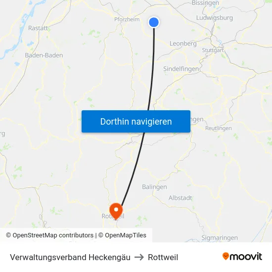 Verwaltungsverband Heckengäu to Rottweil map