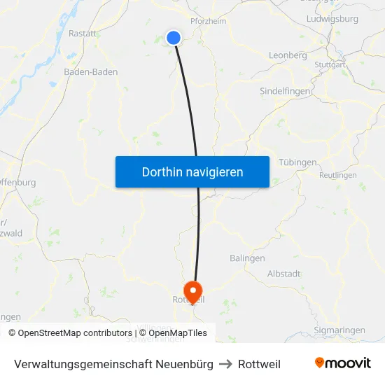 Verwaltungsgemeinschaft Neuenbürg to Rottweil map