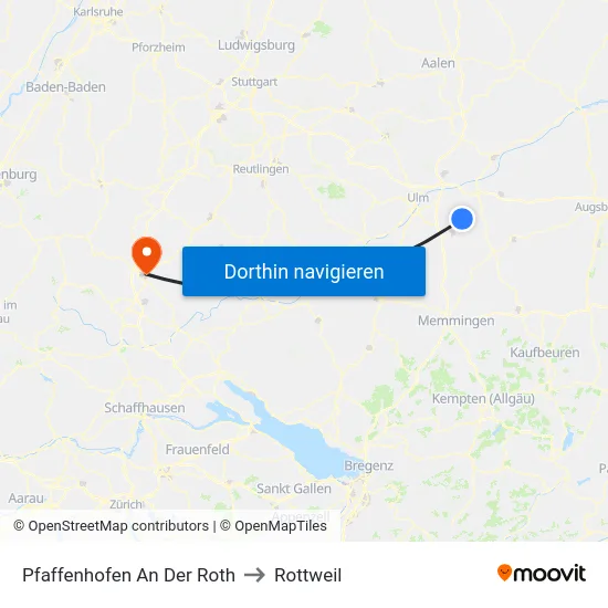 Pfaffenhofen An Der Roth to Rottweil map