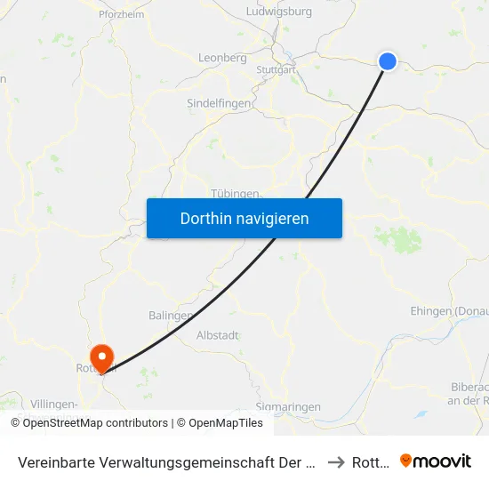 Vereinbarte Verwaltungsgemeinschaft Der Stadt Schorndorf to Rottweil map