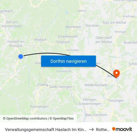 Verwaltungsgemeinschaft Haslach Im Kinzigtal to Rottweil map