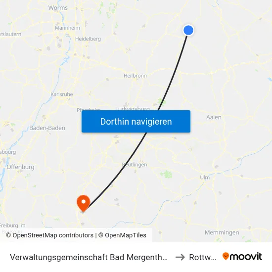 Verwaltungsgemeinschaft Bad Mergentheim to Rottweil map