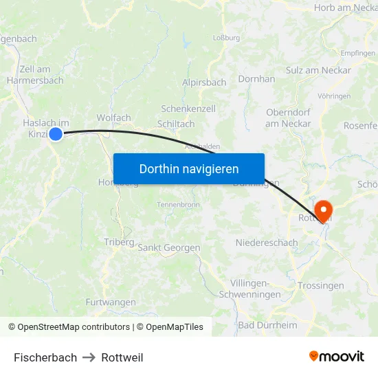 Fischerbach to Rottweil map