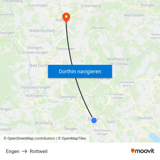 Engen to Rottweil map