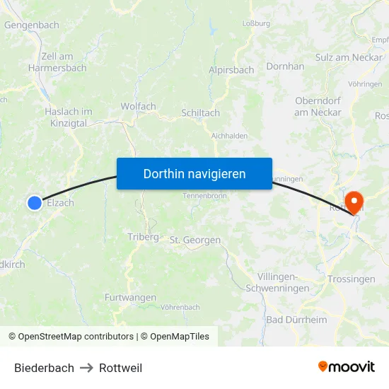 Biederbach to Rottweil map