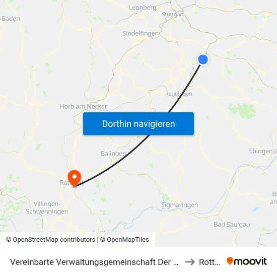 Vereinbarte Verwaltungsgemeinschaft Der Stadt Nürtingen to Rottweil map