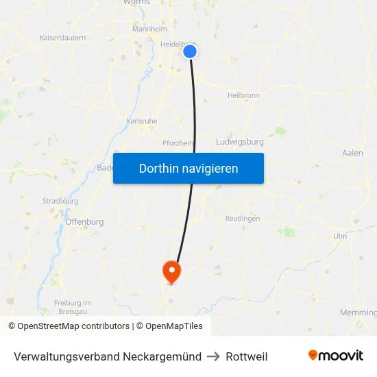 Verwaltungsverband Neckargemünd to Rottweil map