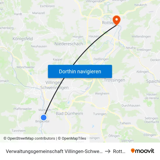 Verwaltungsgemeinschaft Villingen-Schwenningen to Rottweil map