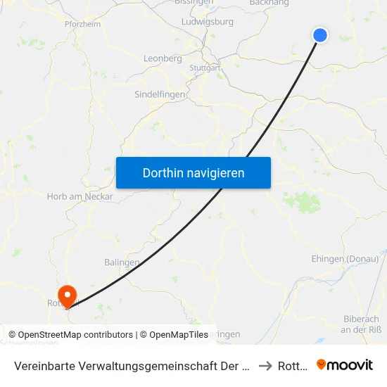 Vereinbarte Verwaltungsgemeinschaft Der Stadt Welzheim to Rottweil map
