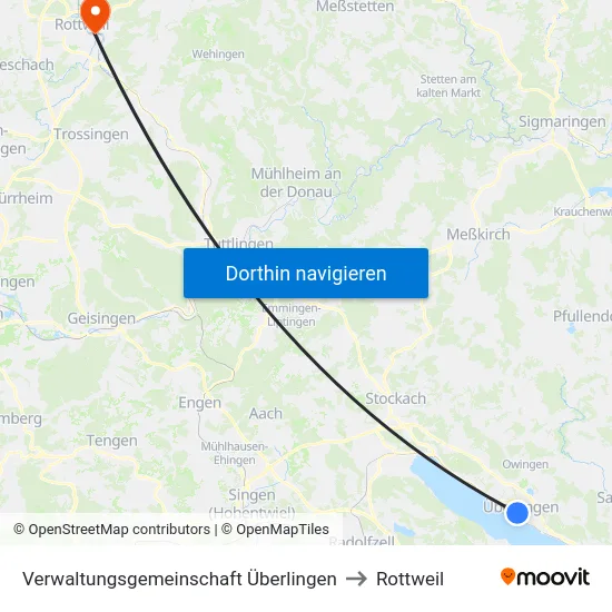 Verwaltungsgemeinschaft Überlingen to Rottweil map