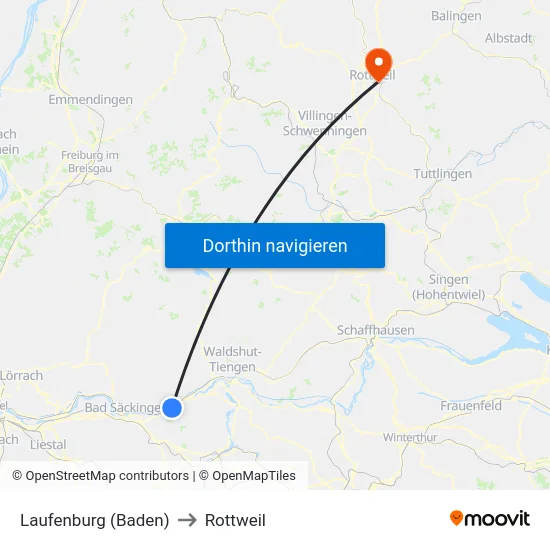 Laufenburg (Baden) to Rottweil map