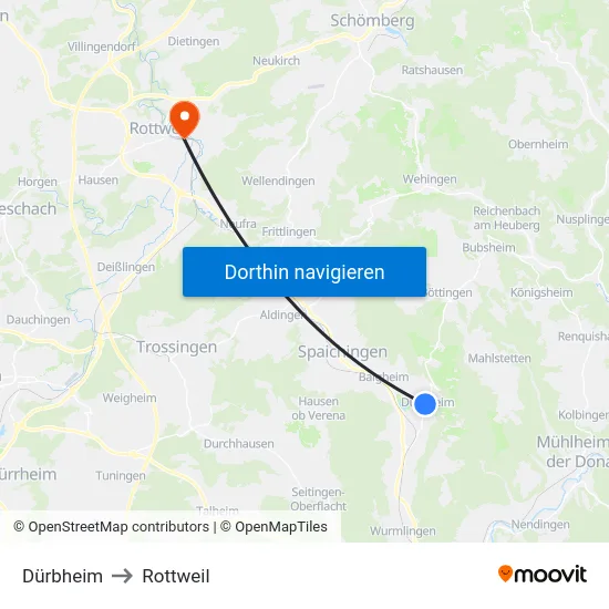 Dürbheim to Rottweil map