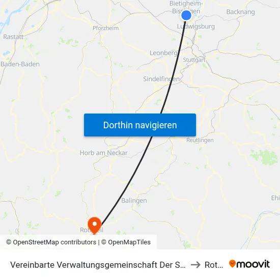 Vereinbarte Verwaltungsgemeinschaft Der Stadt Bietigheim-Bissingen to Rottweil map