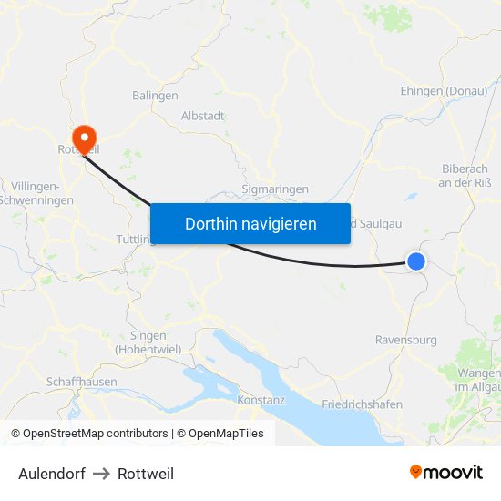 Aulendorf to Rottweil map