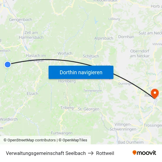 Verwaltungsgemeinschaft Seelbach to Rottweil map