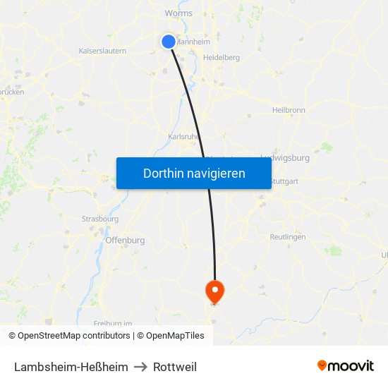 Lambsheim-Heßheim to Rottweil map