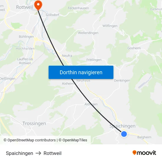 Spaichingen to Rottweil map