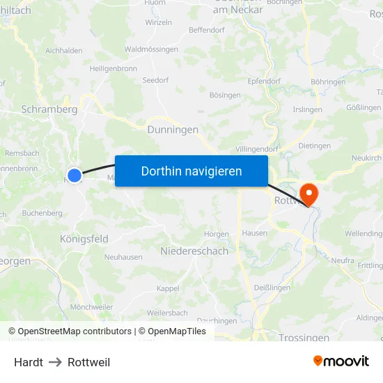 Hardt to Rottweil map