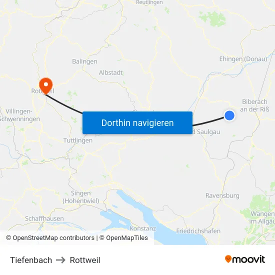 Tiefenbach to Rottweil map