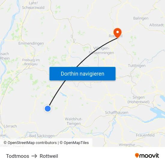 Todtmoos to Rottweil map