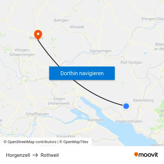 Horgenzell to Rottweil map