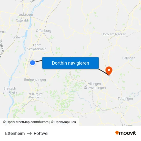 Ettenheim to Rottweil map
