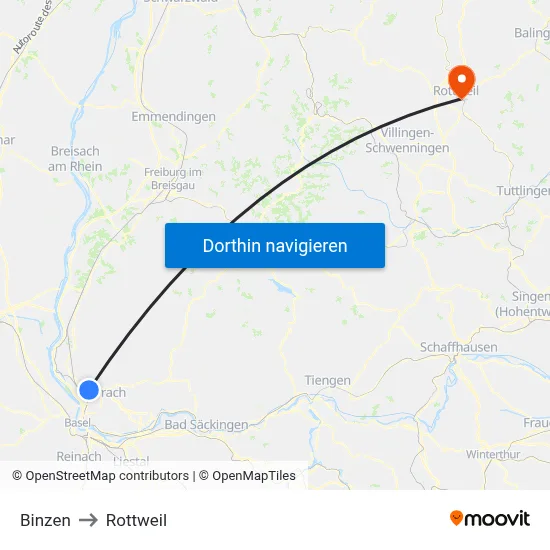 Binzen to Rottweil map