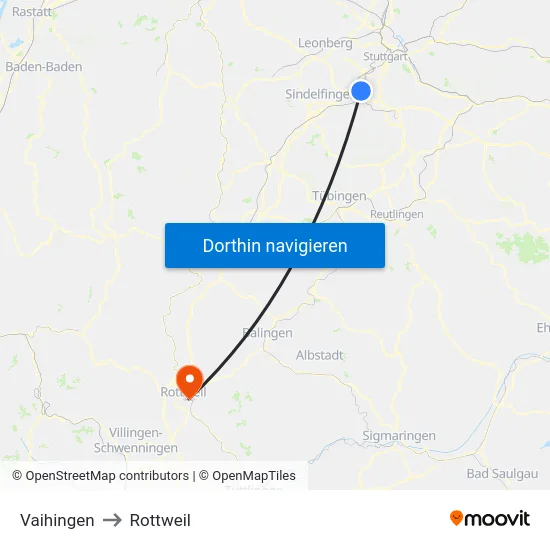 Vaihingen to Rottweil map