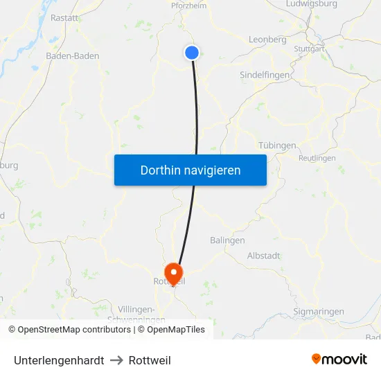 Unterlengenhardt to Rottweil map