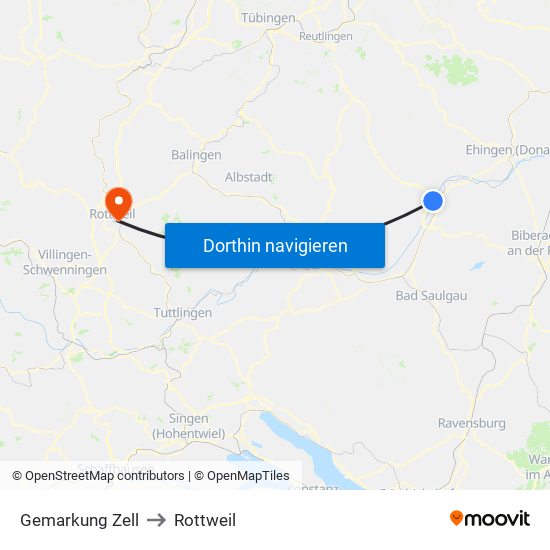 Gemarkung Zell to Rottweil map