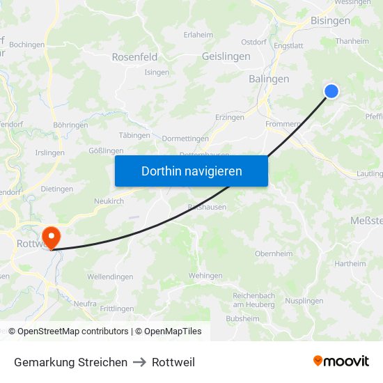 Gemarkung Streichen to Rottweil map