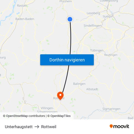 Unterhaugstett to Rottweil map