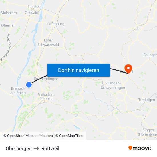 Oberbergen to Rottweil map