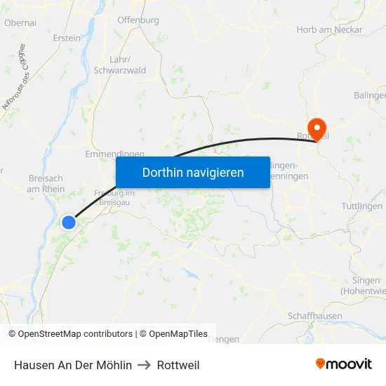 Hausen An Der Möhlin to Rottweil map