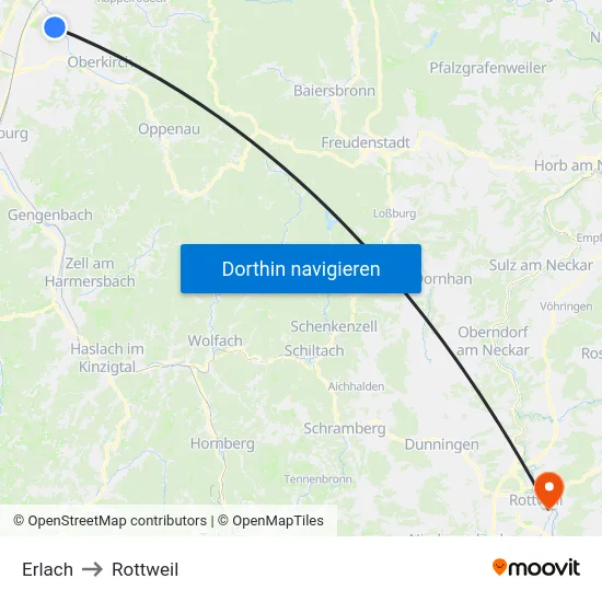 Erlach to Rottweil map