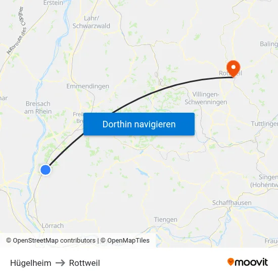 Hügelheim to Rottweil map