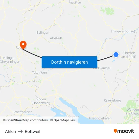 Ahlen to Rottweil map