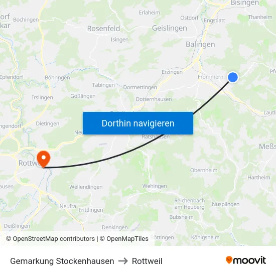 Gemarkung Stockenhausen to Rottweil map