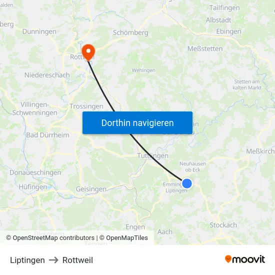 Liptingen to Rottweil map