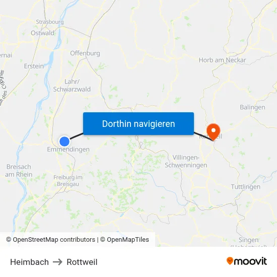 Heimbach to Rottweil map
