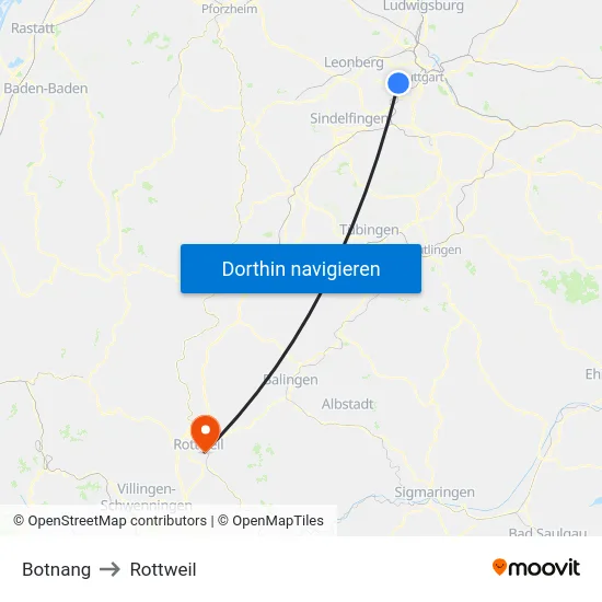 Botnang to Rottweil map