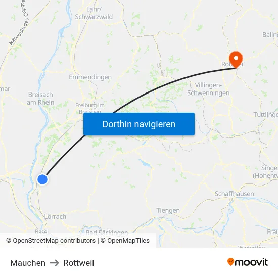 Mauchen to Rottweil map