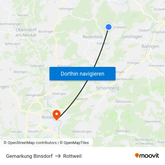 Gemarkung Binsdorf to Rottweil map