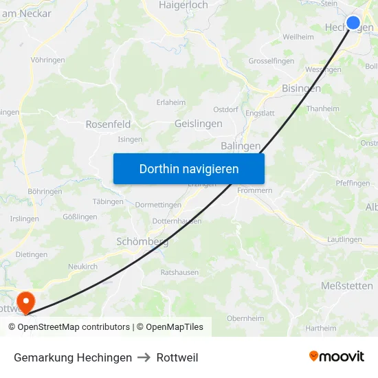 Gemarkung Hechingen to Rottweil map