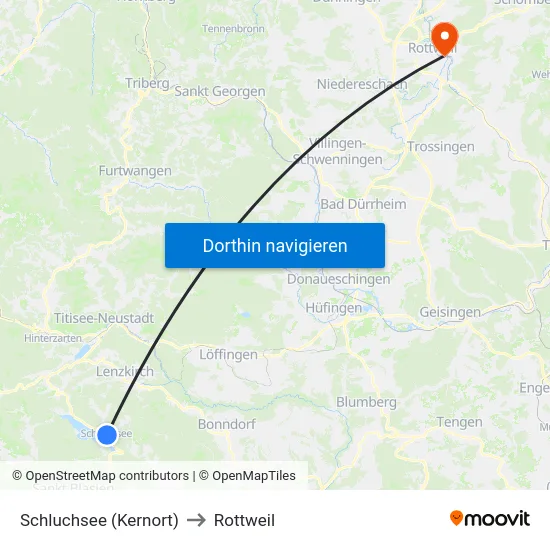 Schluchsee (Kernort) to Rottweil map