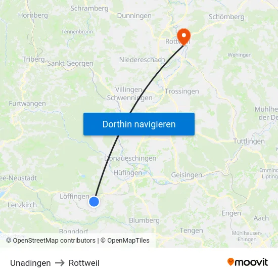 Unadingen to Rottweil map