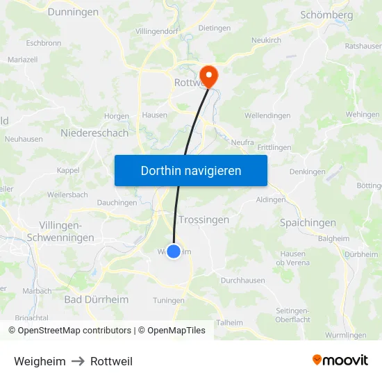 Weigheim to Rottweil map